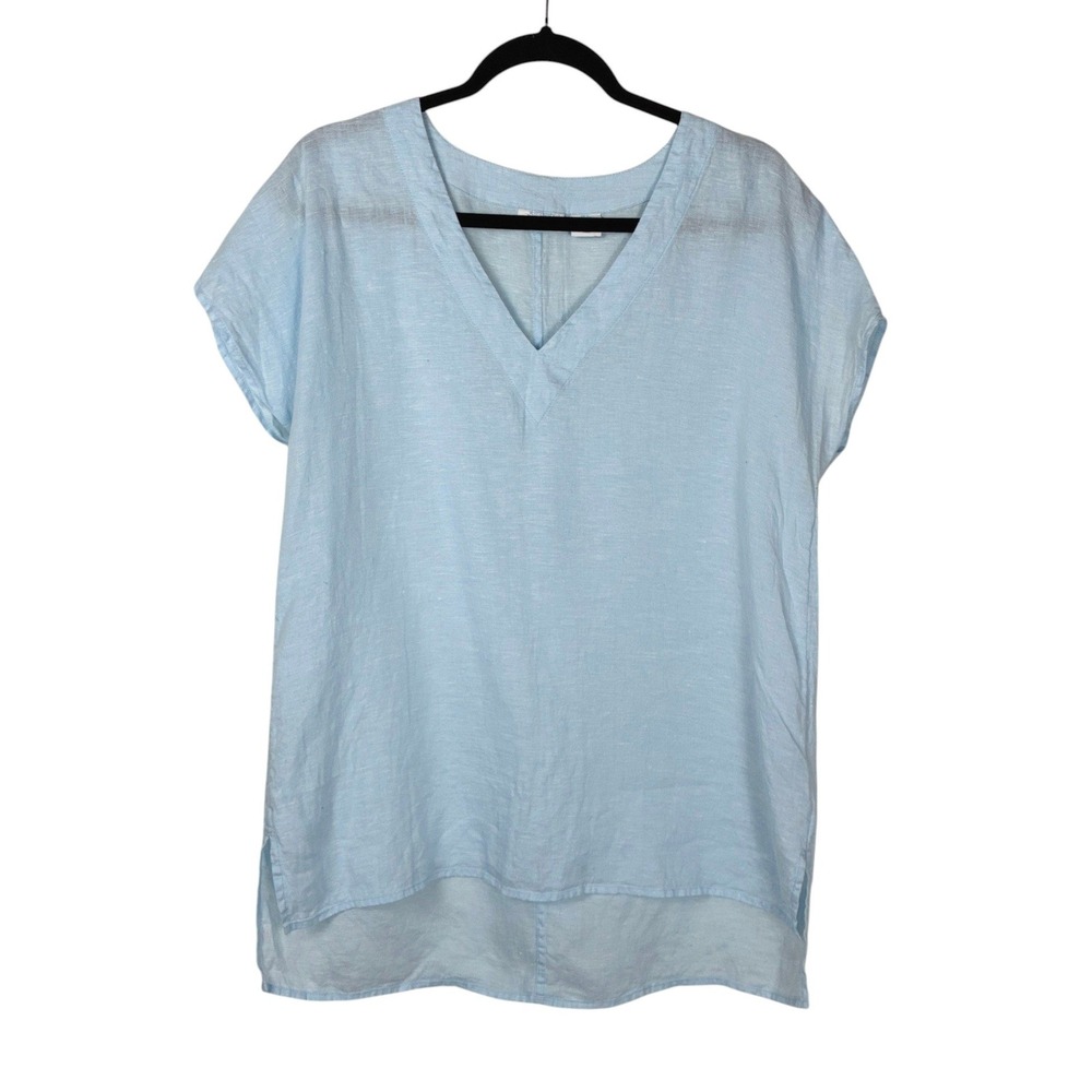 Sigrid Olsen Womens Linen V-Neck Tunic Top Size S Blue Vacation Summer